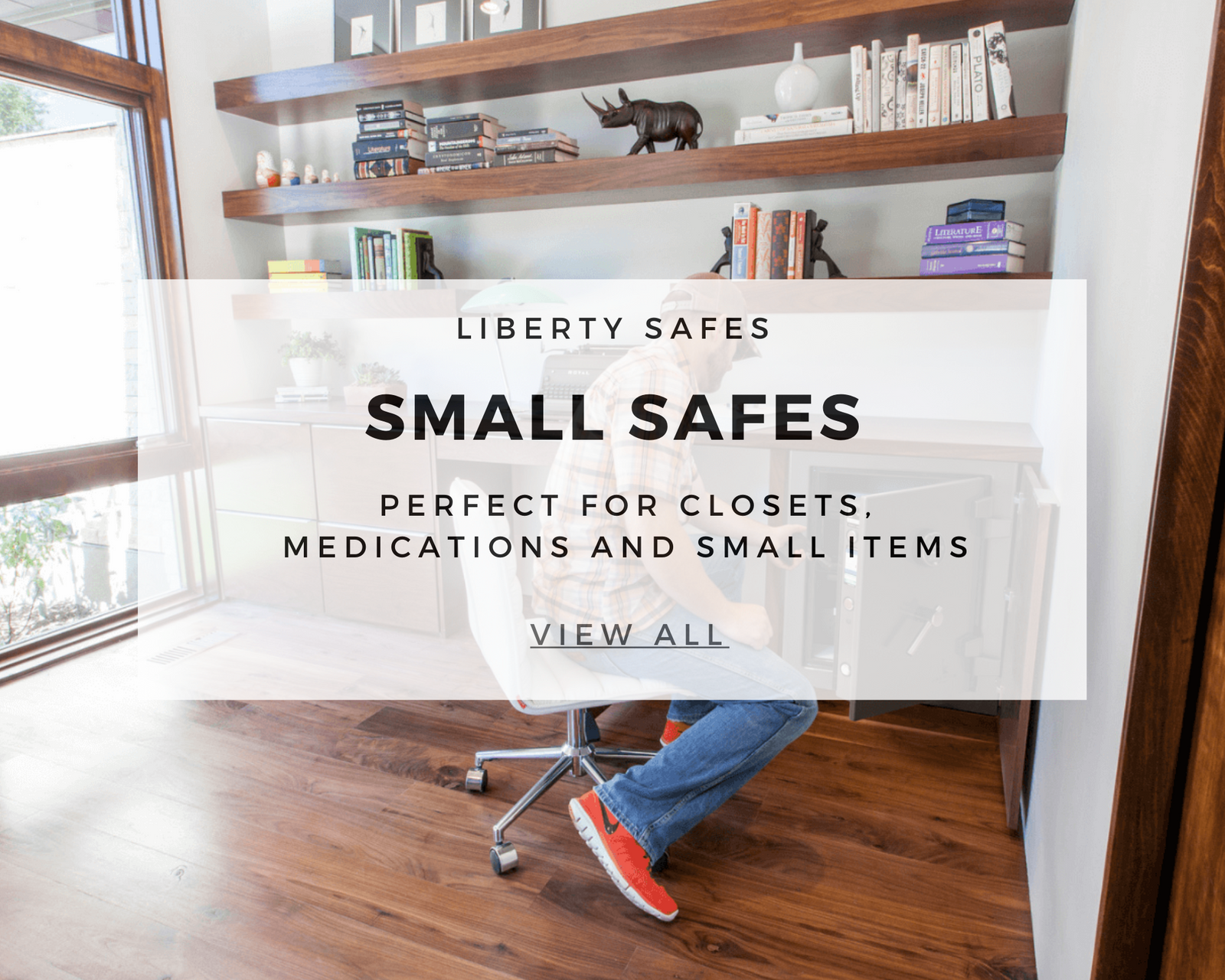 small safes text with man in chair in background