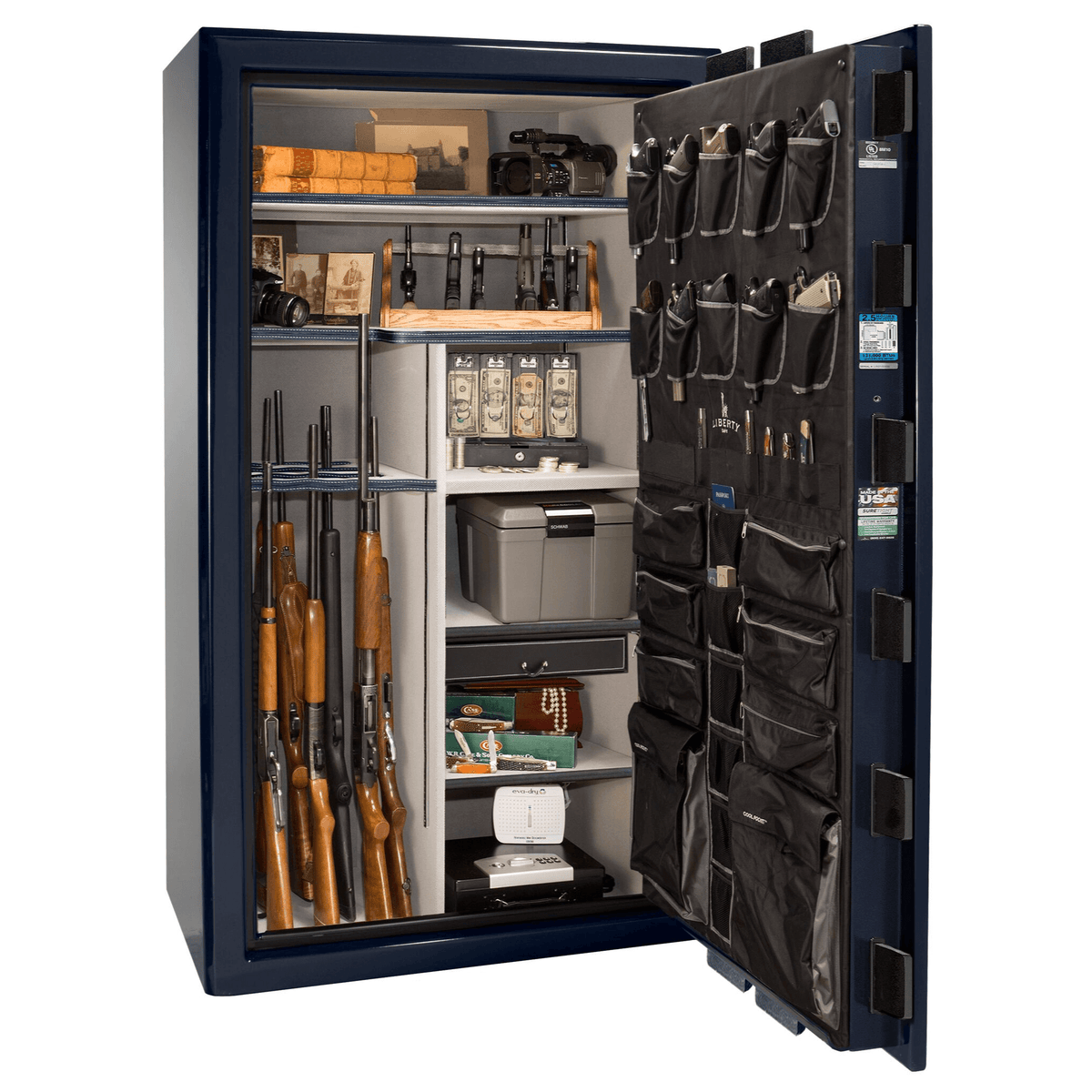 Presidential Series | Level 8 Security | 2.5 Hours Fire Protection | 50 | Dimensions: 72.5&quot;(H) x 42.25&quot;(W) x 32&quot;(D) | Blue Gloss | Chrome Hardware | Electronic Lock