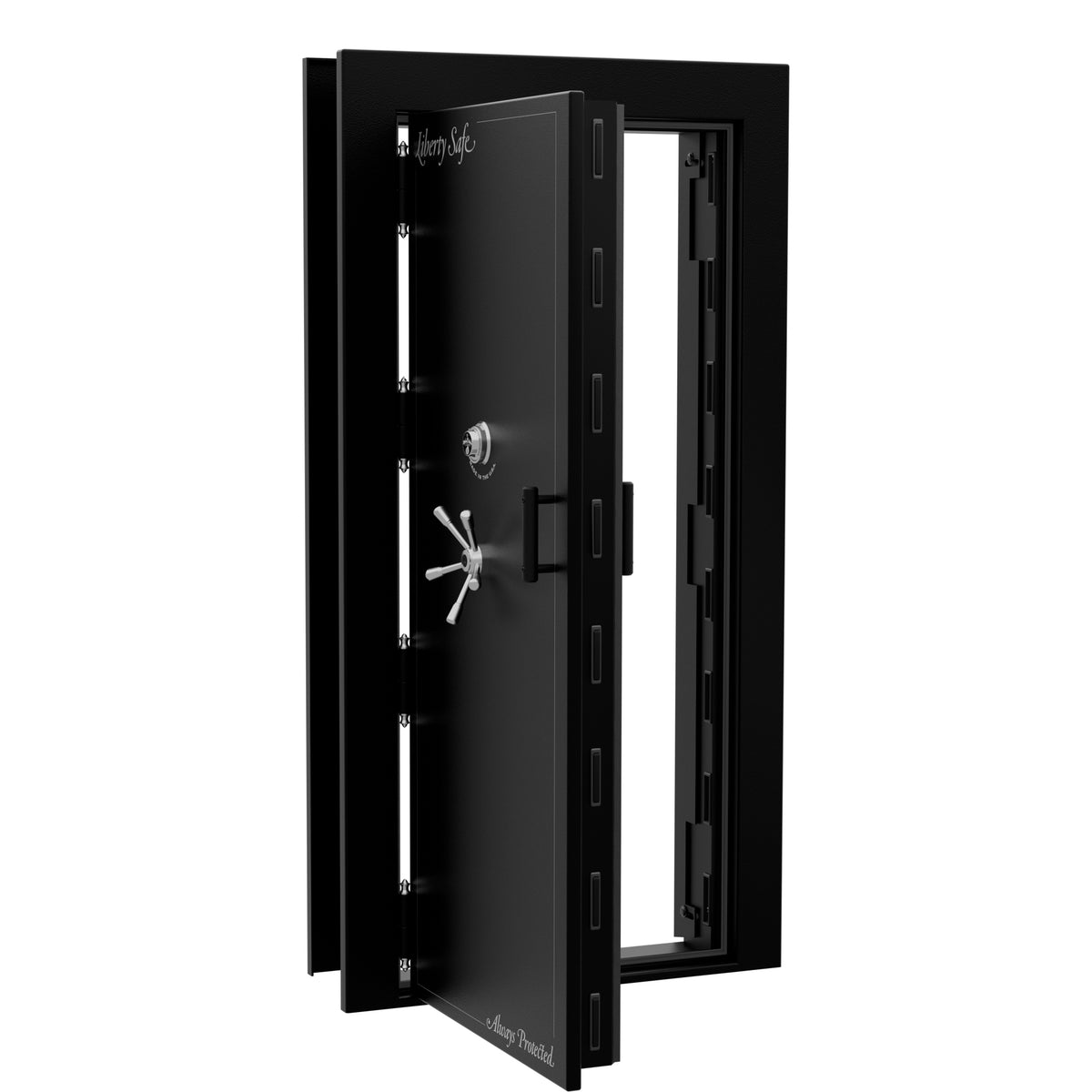 Vault Door Series | Out-Swing | Left  Hinge | Black Textured | Mechanical Lock - open