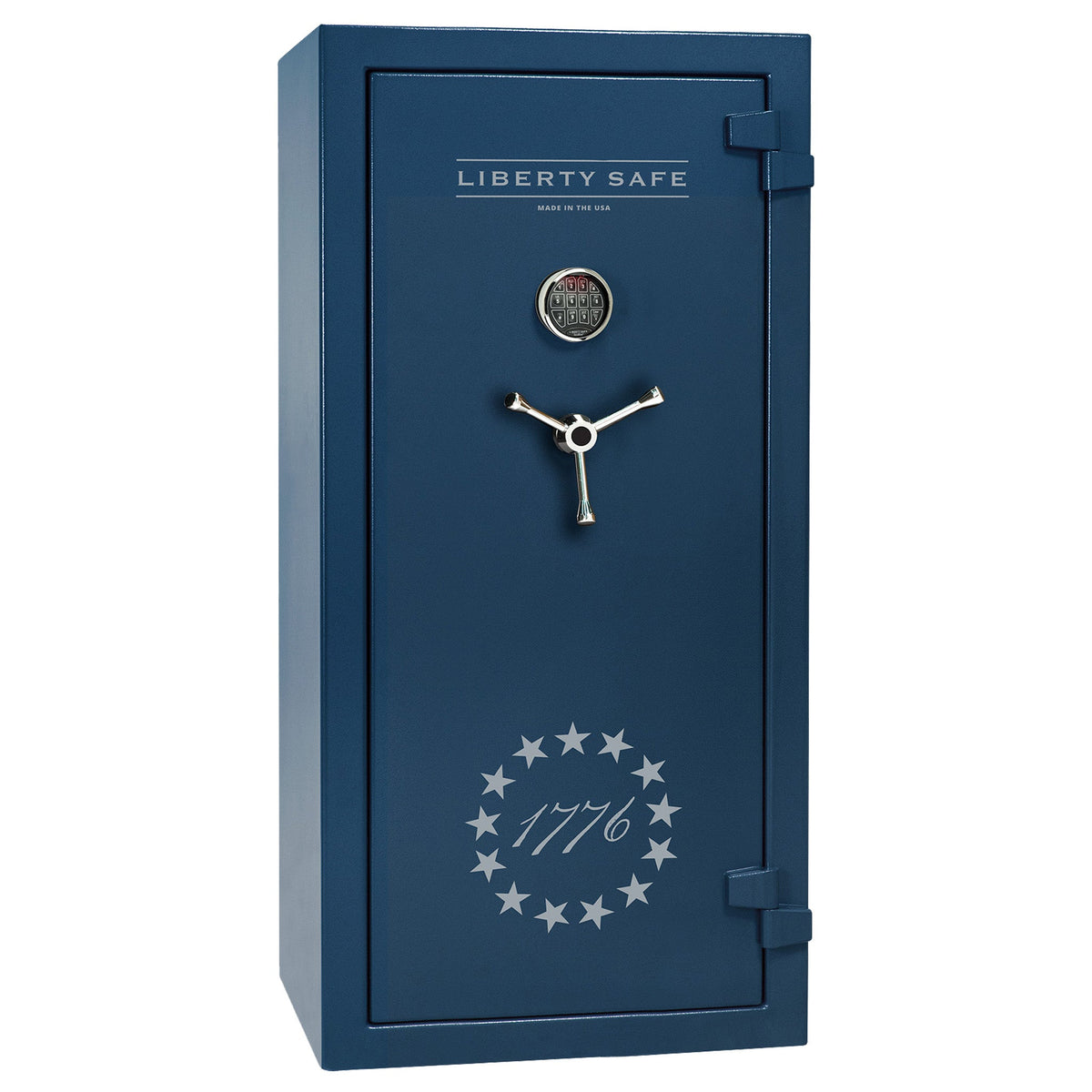 Centurion 24 DLX | 1776 Logo | Level 1 Security | 40 Minute Fire Protection | Dimensions: 59.5&quot;(H) x 28.25&quot;(W) x 20&quot;(D) | Up to 24 Long Guns | Textured Blue | Chrome Electronic Lock - Closed