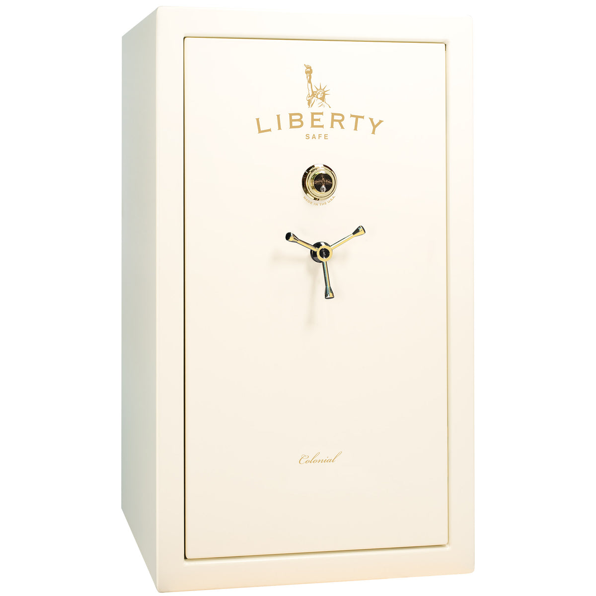 Colonial Series | Level 4 Security | 75 Minute Fire Protection | 30 PRO FLEX | DIMENSIONS: 60.5"(H) X 36"(W) X 22"(D*) | White Gloss Brass | Mechanical Lock - Closed