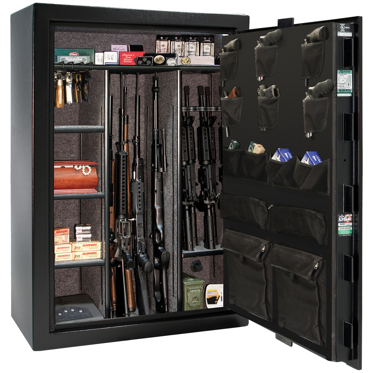 Colonial Series | Level 4 Security | 75 Minute Fire Protection | 35 | DIMENSIONS: 60.5"(H) X 42”(W) X 22"(D*) | Black Textured | Mechanical Lock - open