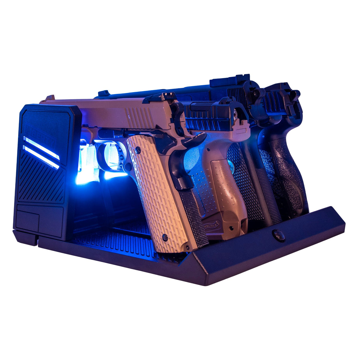 Accessory - Storage - LED Pistol Rack Blue Lit Side - Loaded