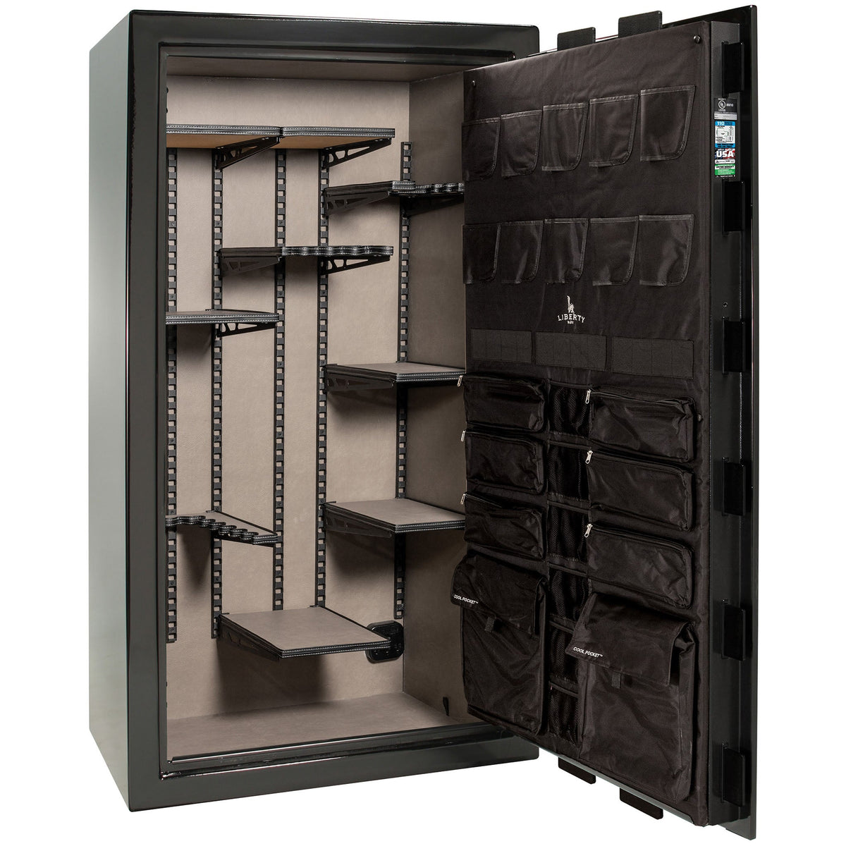 Franklin Series | Level 5 Security | 110 Minute Fire Protection | 50 | DIMENSIONS: 72.5&quot;(H) X 42&quot;(W) X 27.5&quot;(D*) | Black Gloss | ProFlex Modular Shelving - Open Door Empty