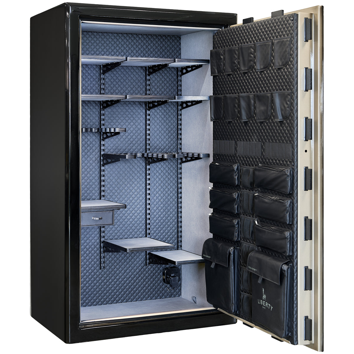 Presidential Series | Level 10 Security | 2.5 Hours Fire Protection | 50 | Dimensions: 72”(H) x 42”(W) x 27.75"(D*) | Champagne Gloss | Mechanical Lock - Open