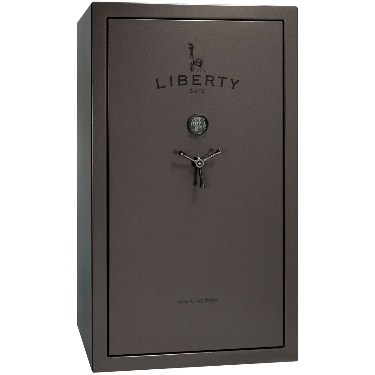 USA 50 | Level 3 Security | 60 Minute Fire Protection | Dimensions: 72.5&quot;(H) x 42&quot;(W) x 27.5&quot;(D) | Up to 50 Long Guns | Gray Marble | Black Chrome Electronic Lock – Closed